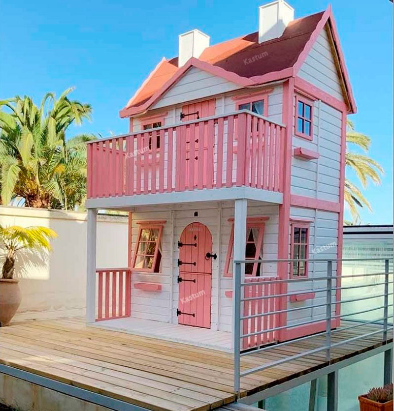большой деревянный домик для детей kas-043 в розовом