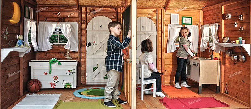 деревянный домик для детей на дачу kas-042 с доской для рисования