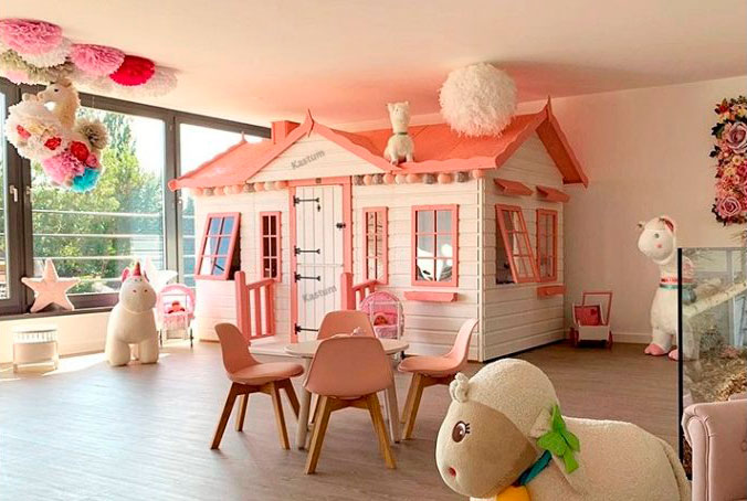 деревянный игровой домик для детей kas-041 в розовом