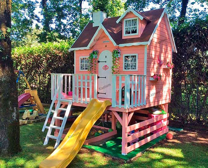 большой деревянный домик для детей kas-037 нежно розовый
