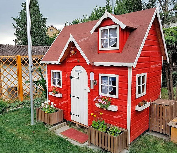 купить деревянный домик для детей на дачу kas-044 в красном