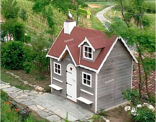 купить деревянный домик для детей на дачу kas-044 в сером